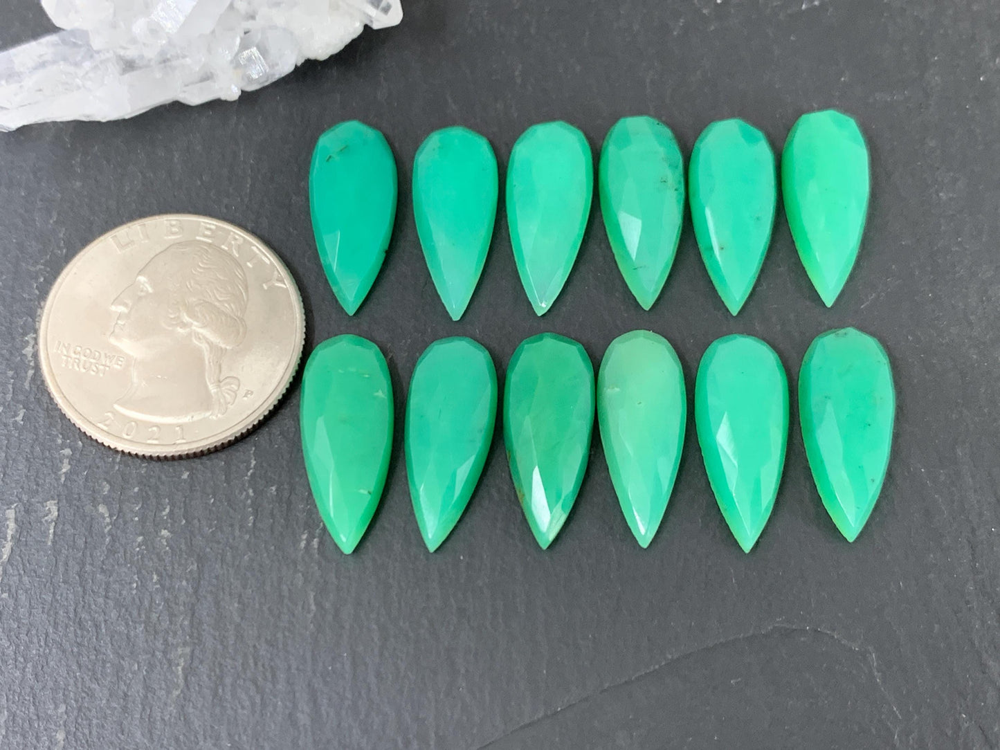 Faceted Chrysoprase Cabochon - 8x20mm Pear Shaped Gemstone, Natural Green Stone