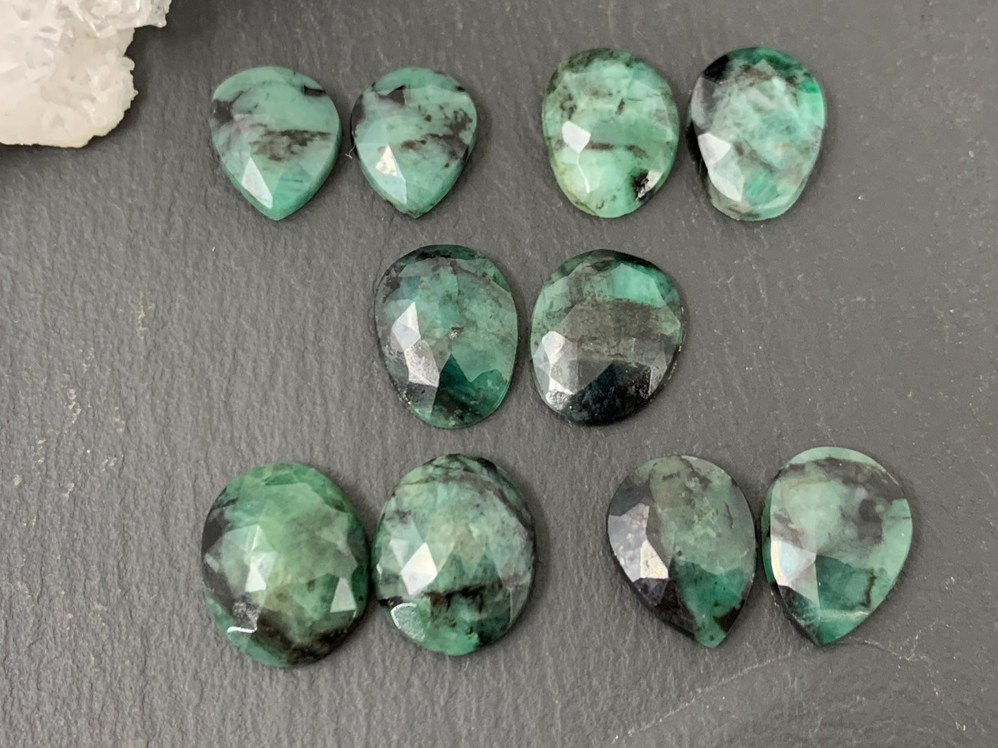 Faceted Emerald Pair 13-15mm long cabochons- Select your pair | W222-3