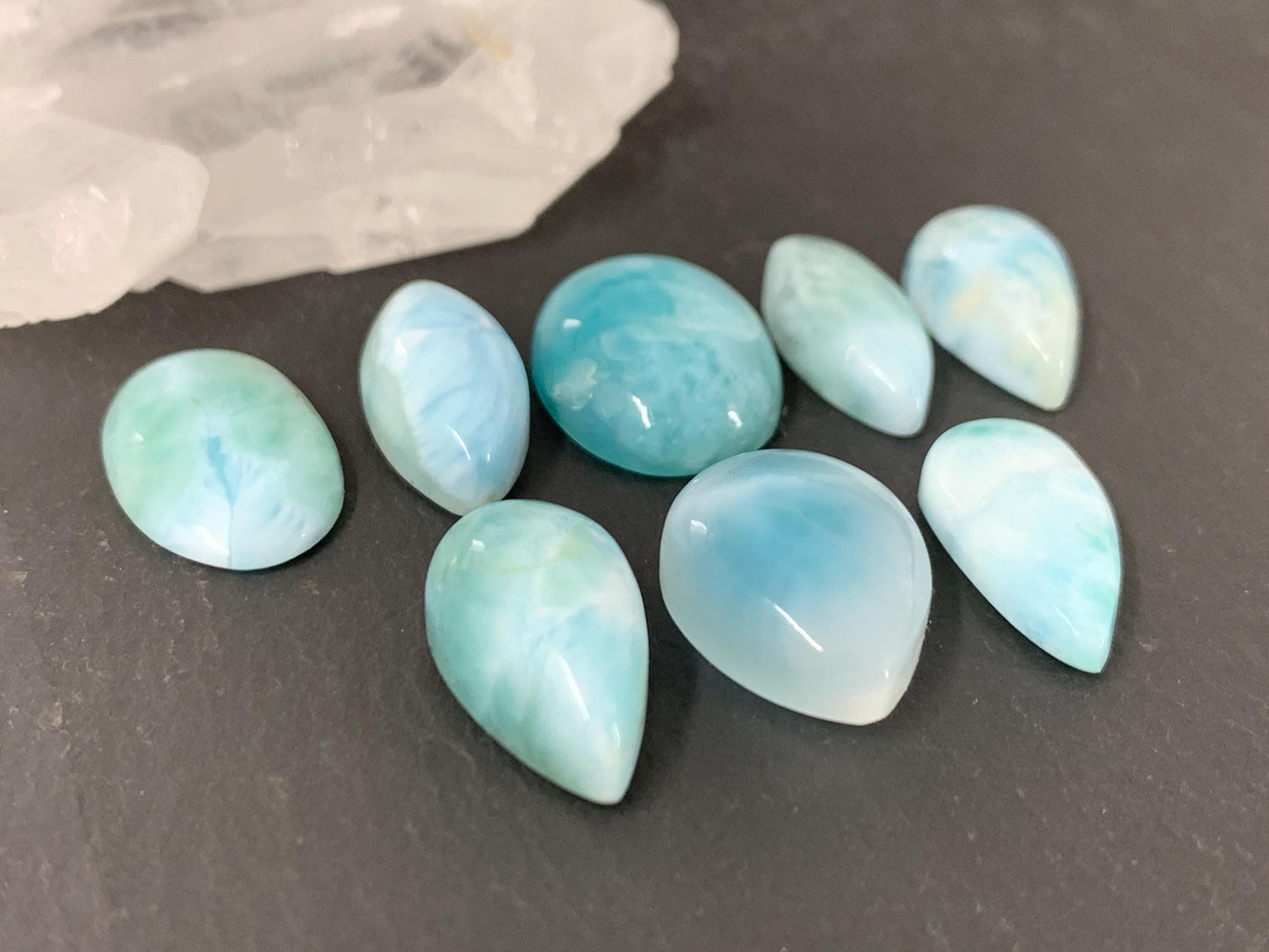 Larimar 17mm long cabochon oval, pear, marquise
