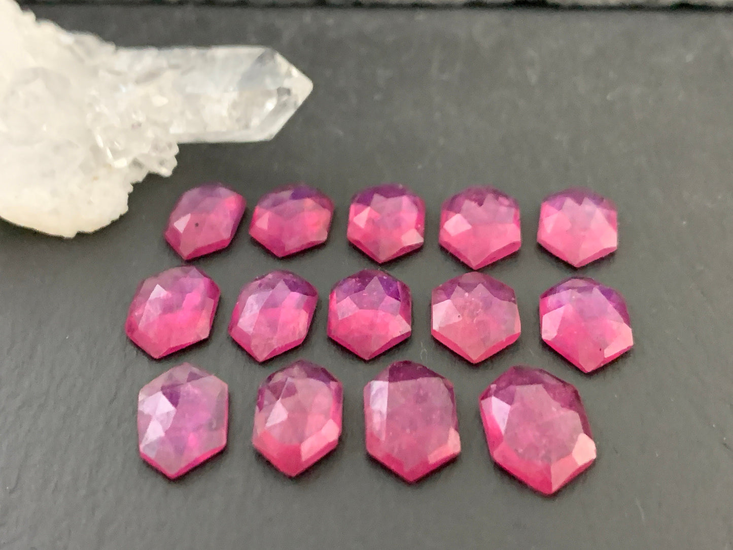 Faceted Thailand pink Sapphire long hexagon 12mm long cabochon
