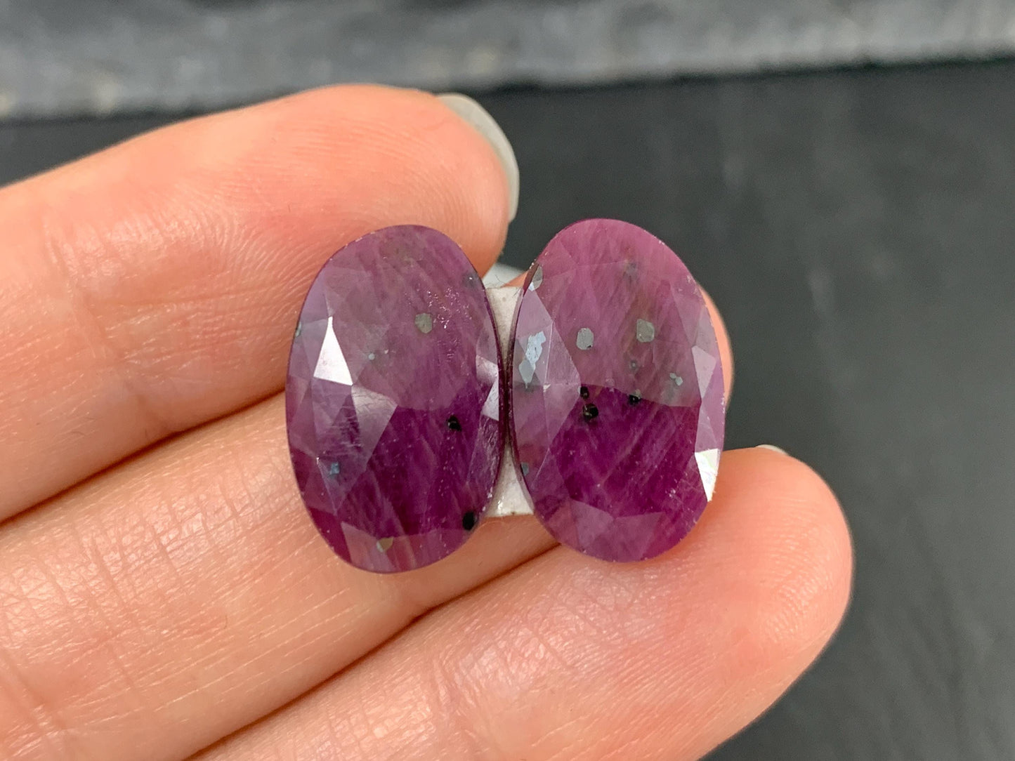 Faceted Ruby pair 11x18x3mm cabochon