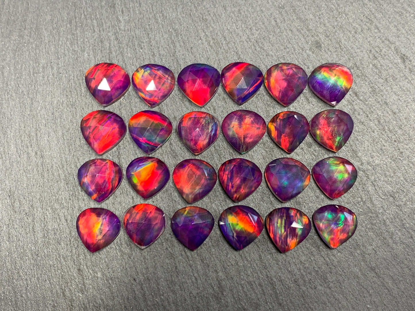 Faceted Aurora Opal pear 12mm cabochon - Doublet cabochons