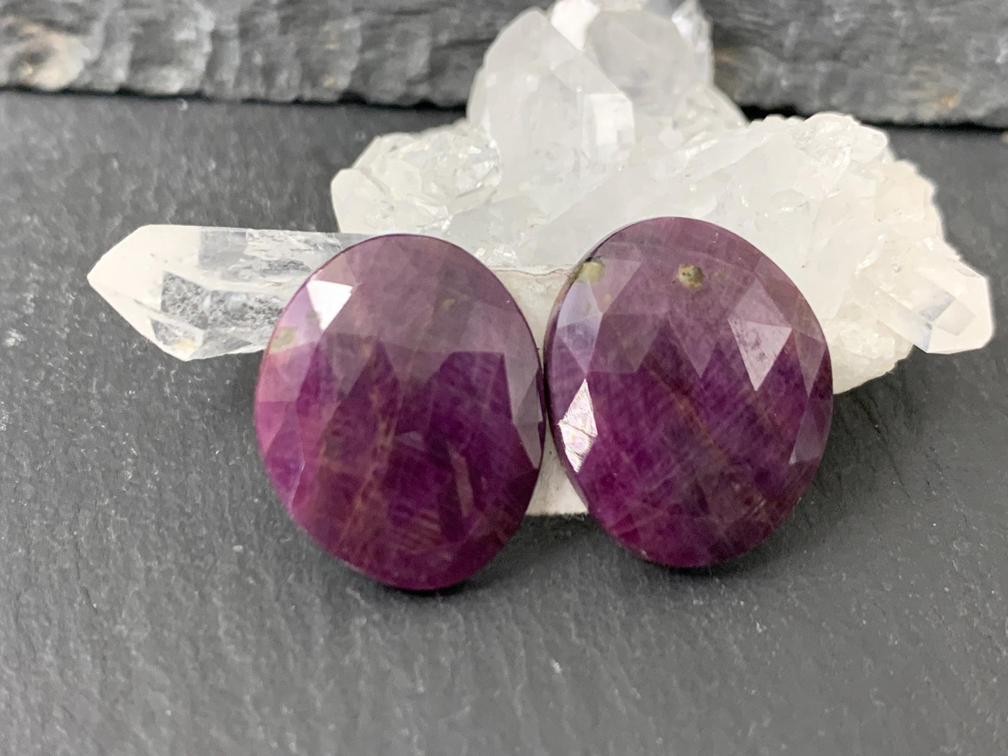 Faceted Ruby pair 13x16x3mm cabochon