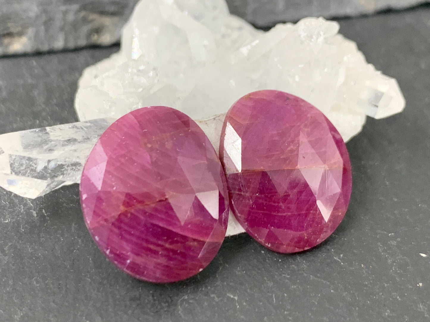 Discounted Faceted Ruby pair 13x17x3.5mm cabochon