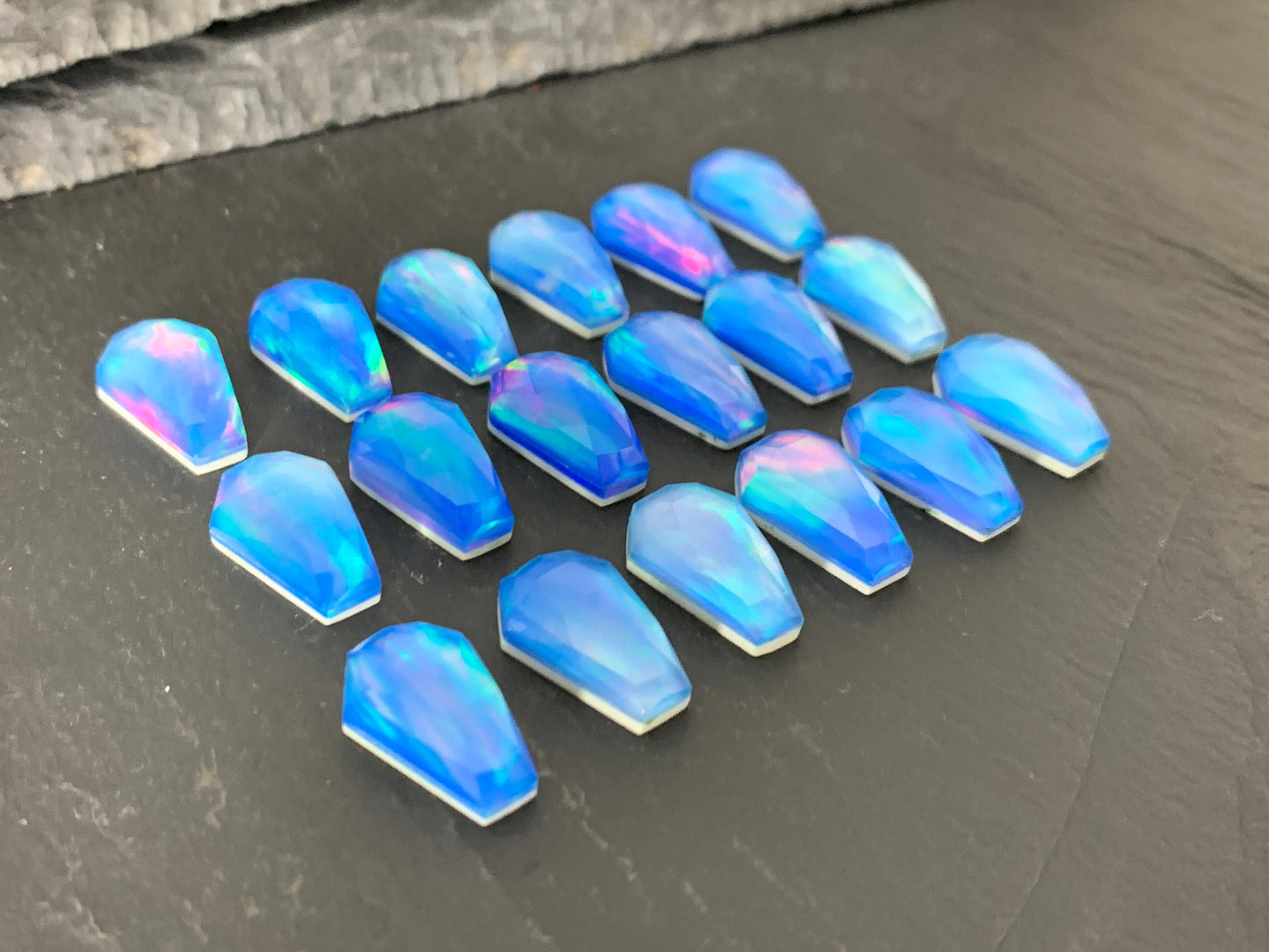 Faceted Aurora Opal coffin 10x16mm cabochon - Doublet cabochons
