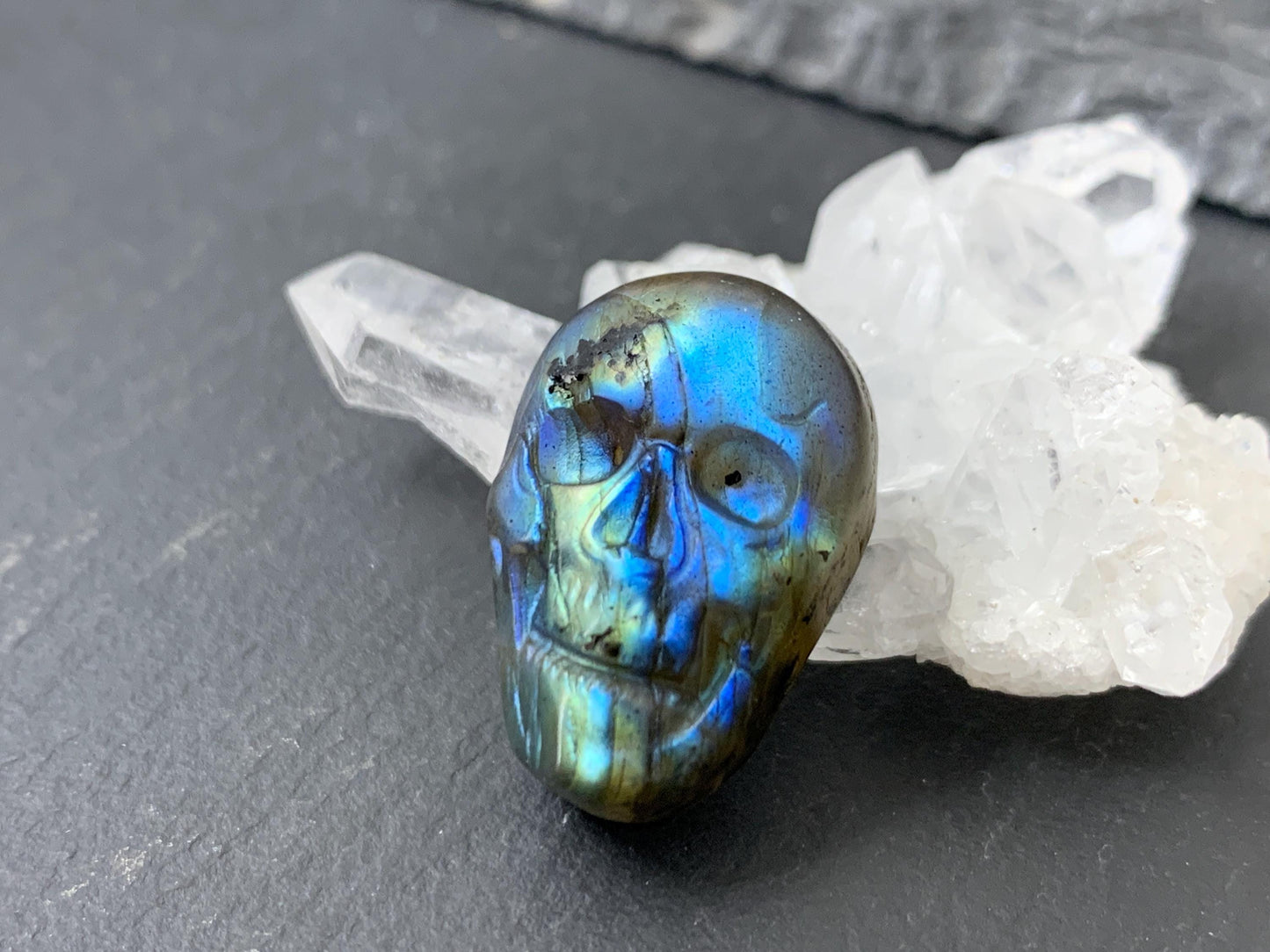 Labradorite Skull Cabochon 15x21mm - Natural Green Stone Flat Back Gem