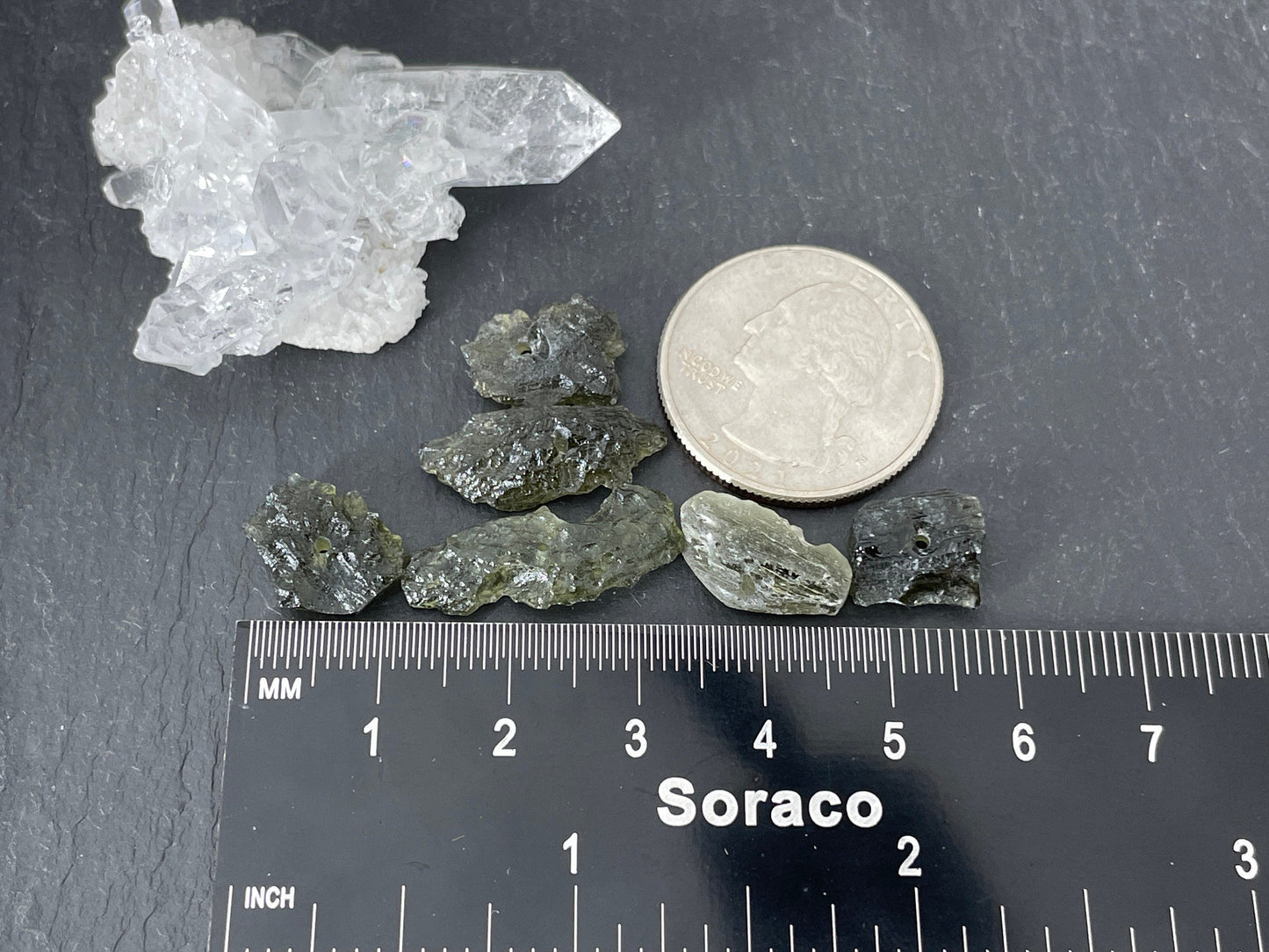 Raw Moldavite beads 12-23mm long - of of 6 beads