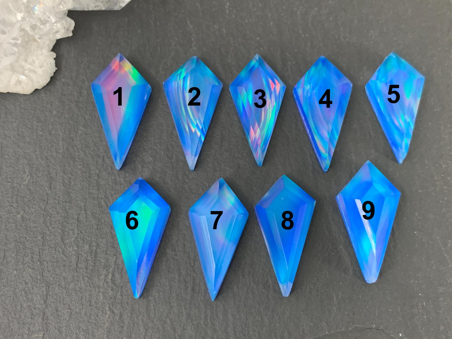 Faceted Aurora Opal kite 10x20mm cabochon - Doublet cabochons