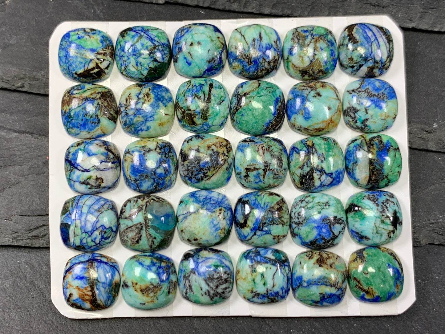 Azurite square cushion 12mm cabochon - Calibrated cabochons