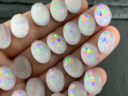 Faceted Aurora Opal oval 10x14mm cabochons - Doublet cabochons
