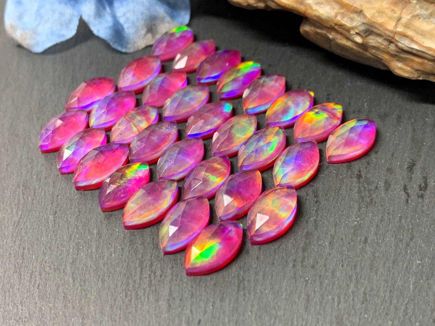 Faceted Aurora Opal marquise 8x16mm cabochon - Doublet cabochons