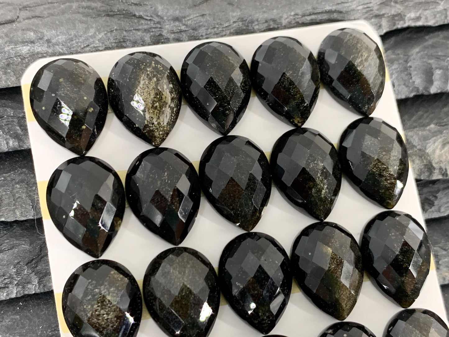 Faceted Gold Obsidian pear 12x16mm cabochon