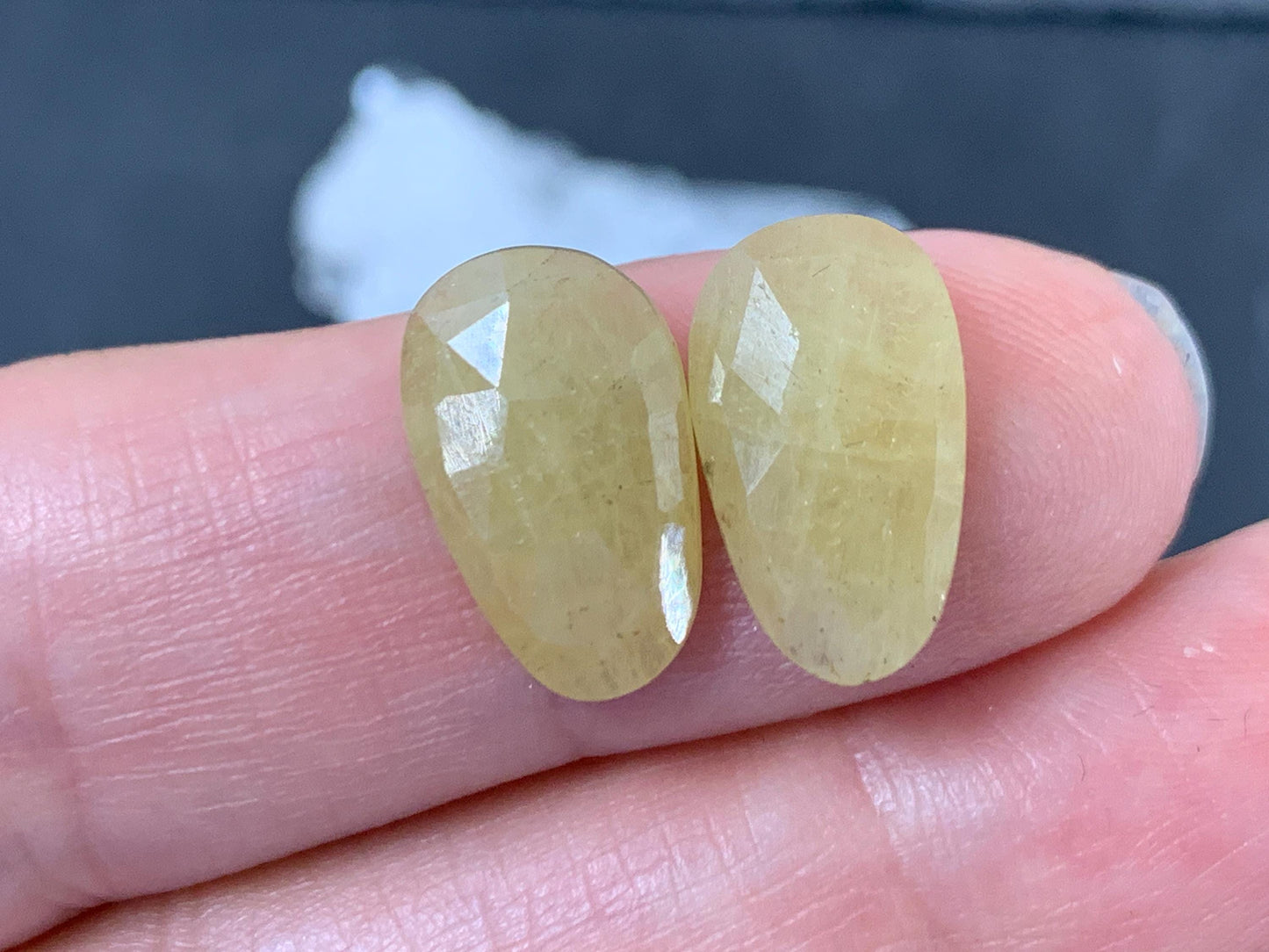 Faceted Yellow Sapphire pair 9x14x3mm cabochon