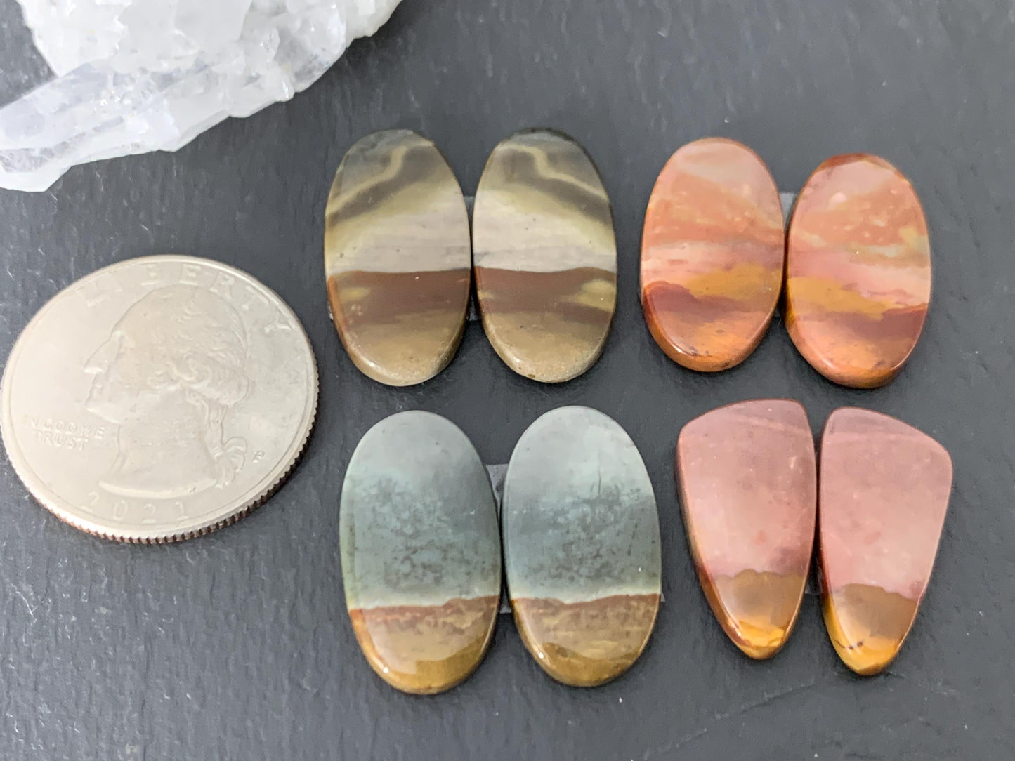 Polychrome Jasper cabochon pair