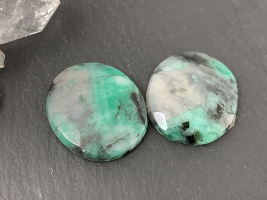 Faceted Emerald Pair 19x21x5mm Cabochons
