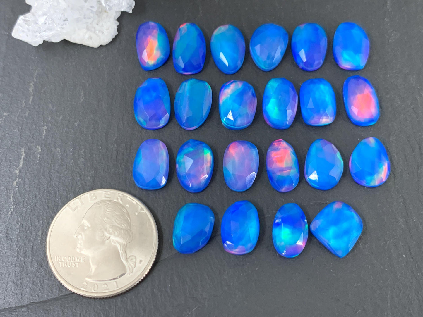 Faceted Aurora Opal oval, free form 11-13mm long doublet cabochons - Doublet cabochons