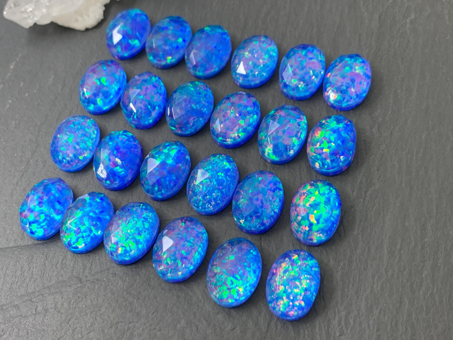 Faceted Aurora Opal oval 10x14mm cabochons - Doublet cabochons