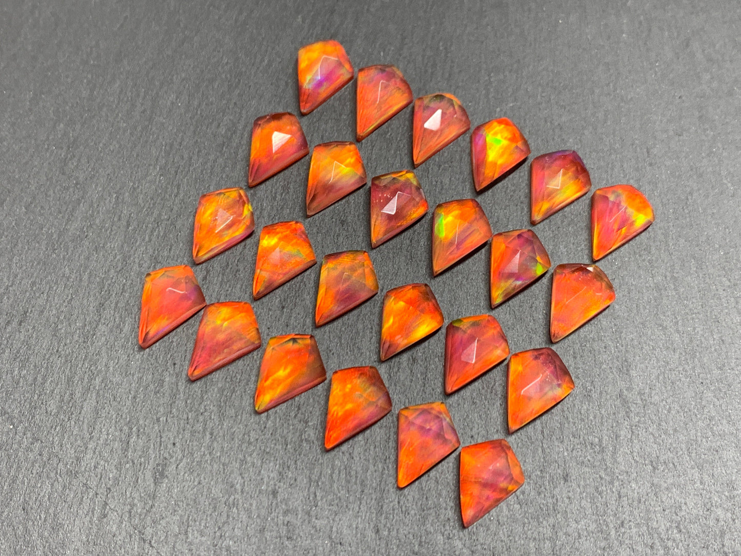 Faceted Aurora Opal kite 10x14mm doublet cabochons - Doublet cabochons