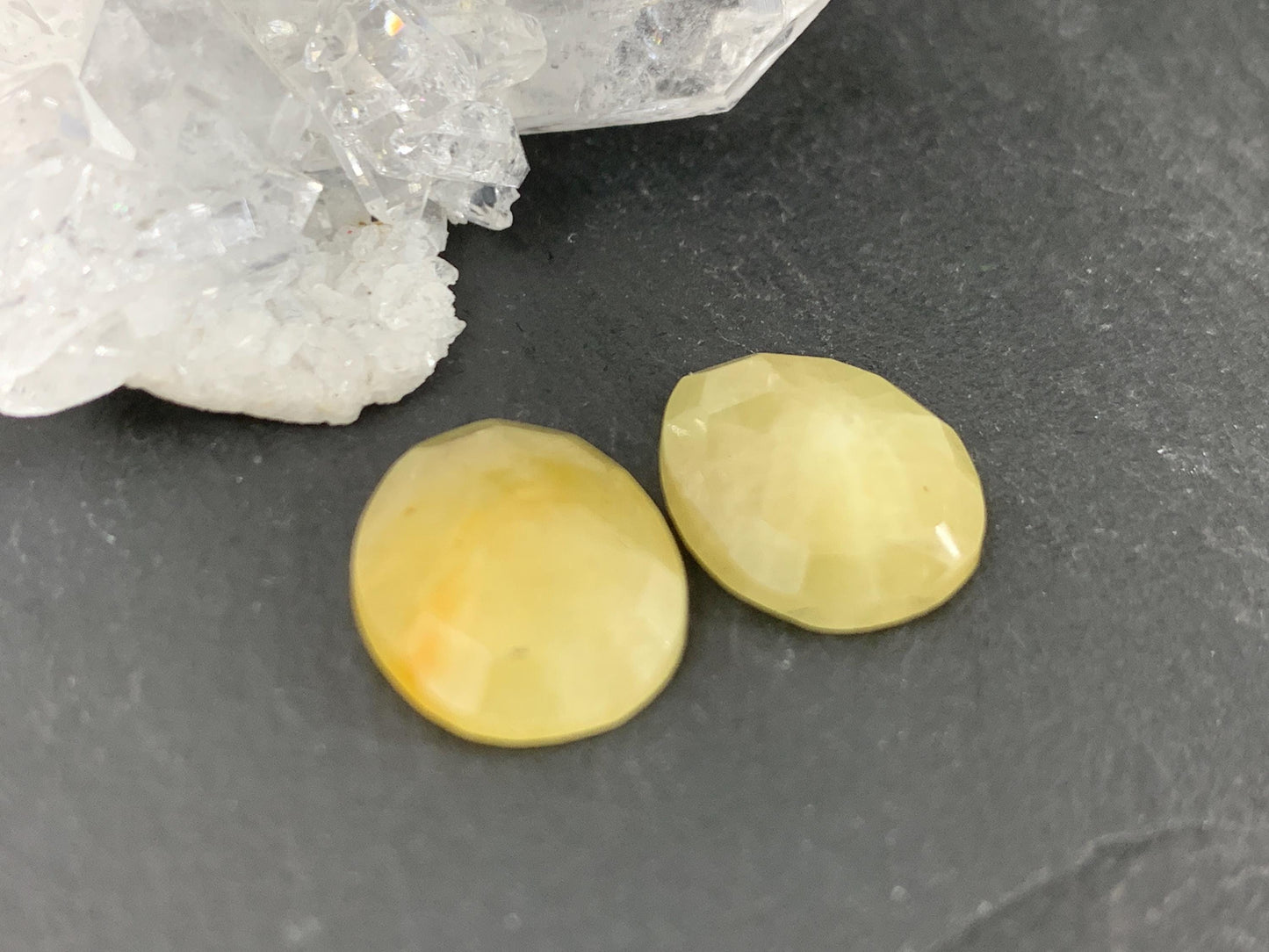 Faceted Yellow Sapphire pair 11x13x4mm cabochon