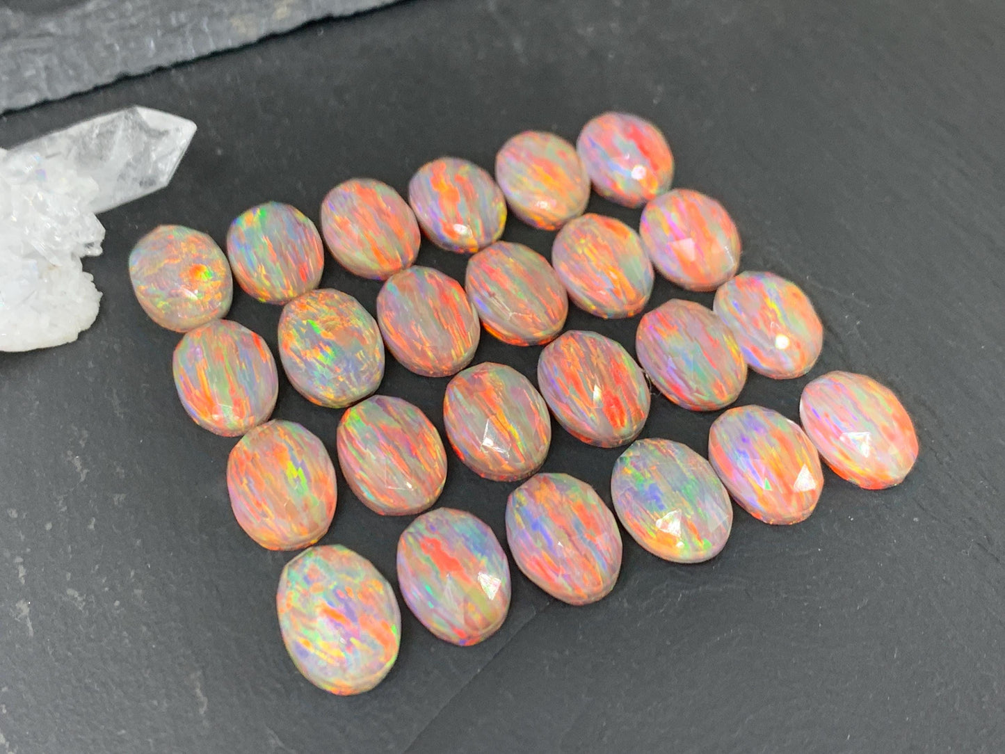 Faceted Aurora Opal Oval 10x14mm Cabochon - Synthetic Doublet Gemstone