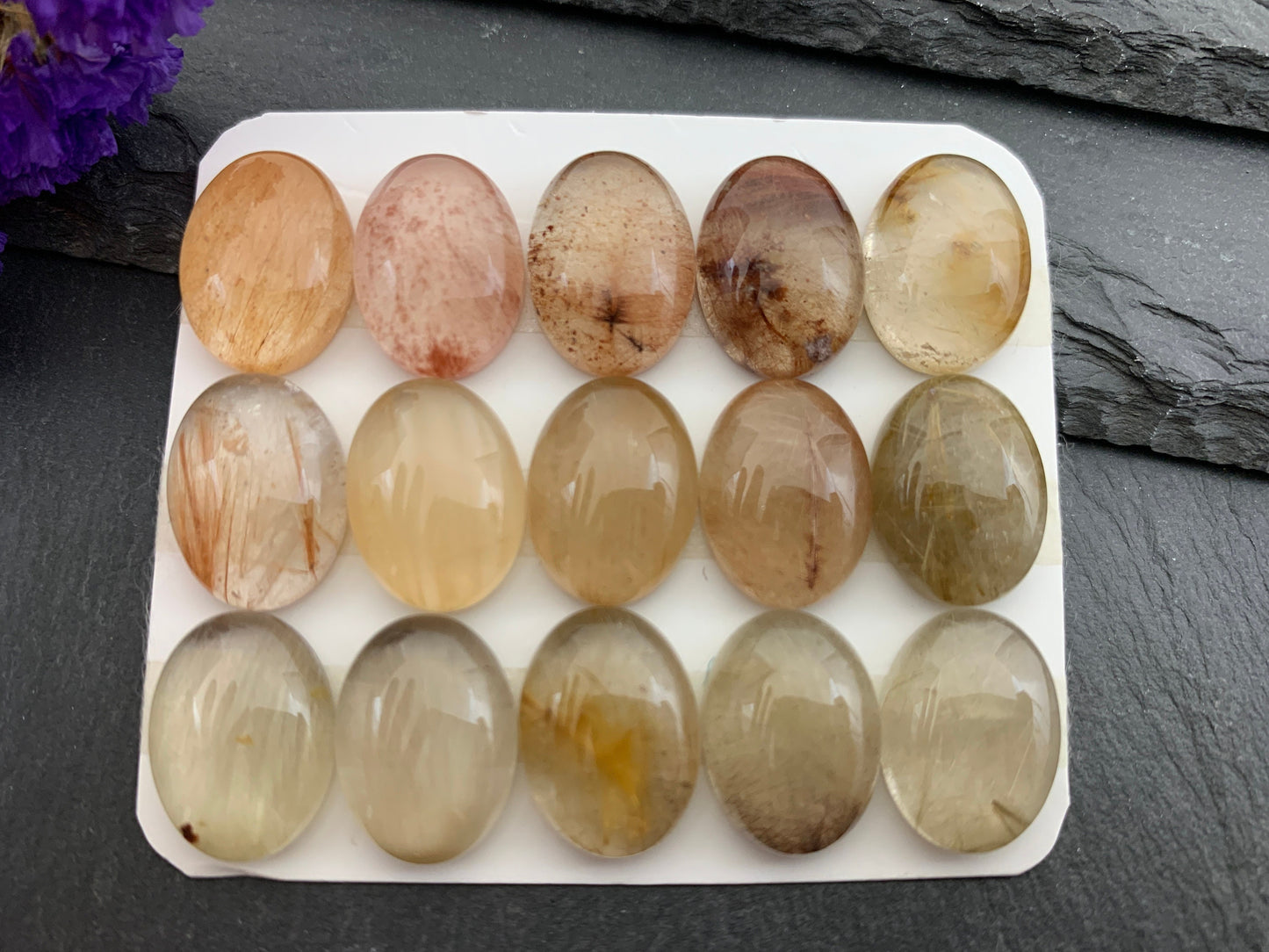 Rutilated Quartz oval 12x16mm cabochon - Calibrated cabochons