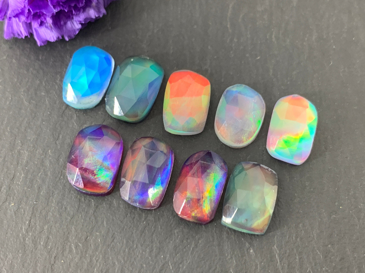 Faceted Aurora Opal cabochon - Doublet cabochon