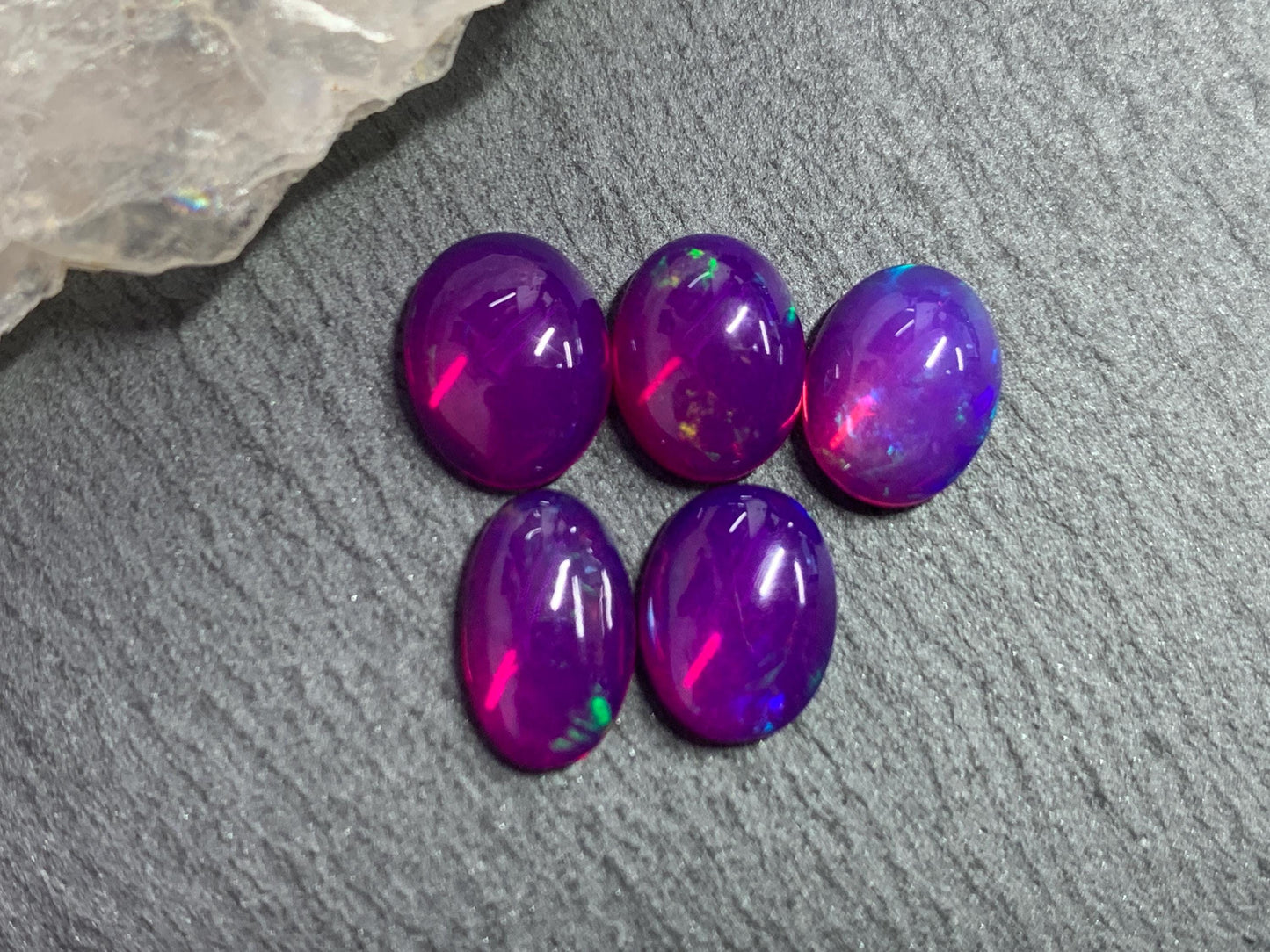 Ethiopian Opal oval 9-10mm long cabochon - Natural Opal smoked to purple color