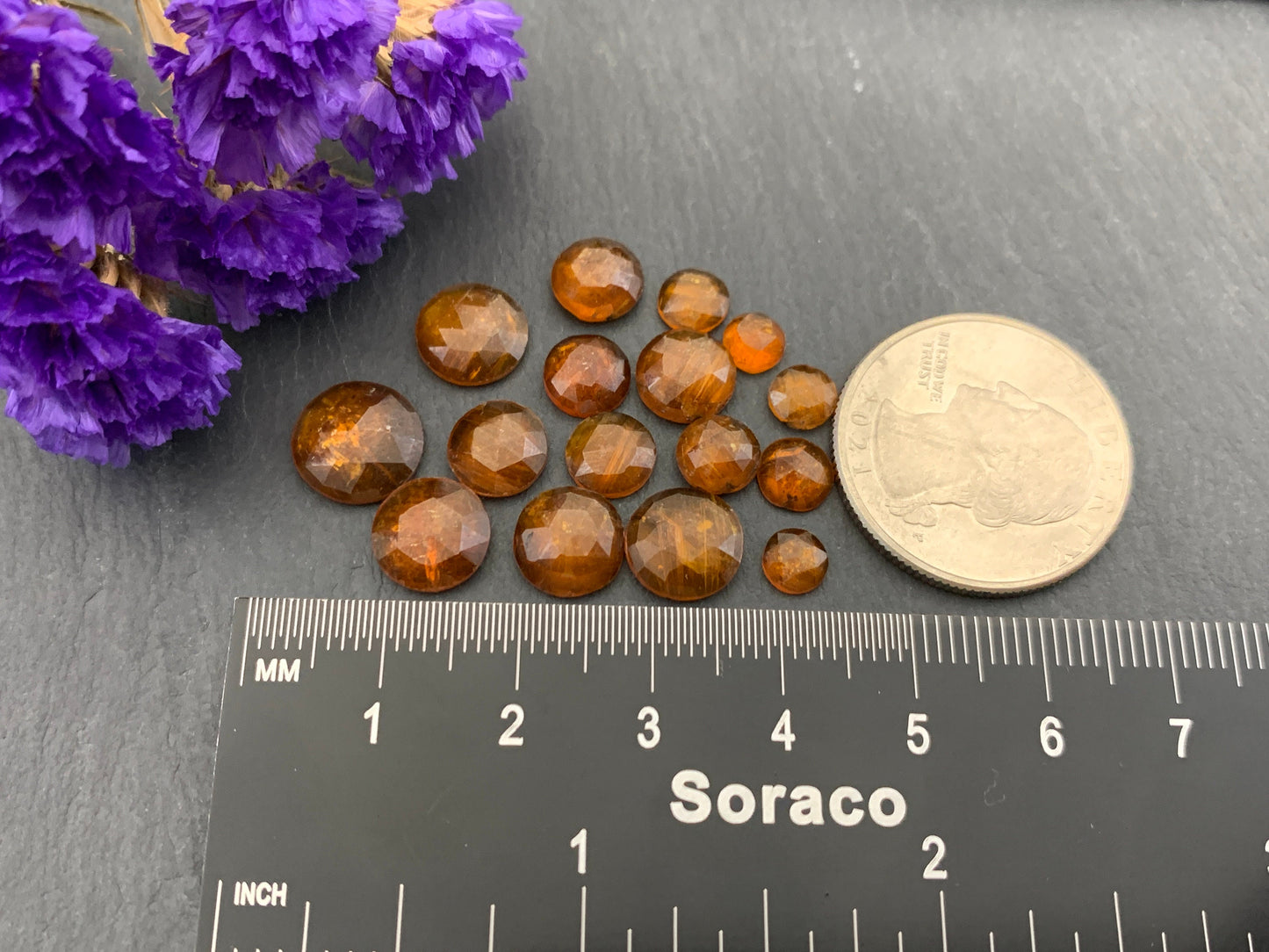 Faceted orange Kyanite round 5,6,7,8,9,10mm cabochons