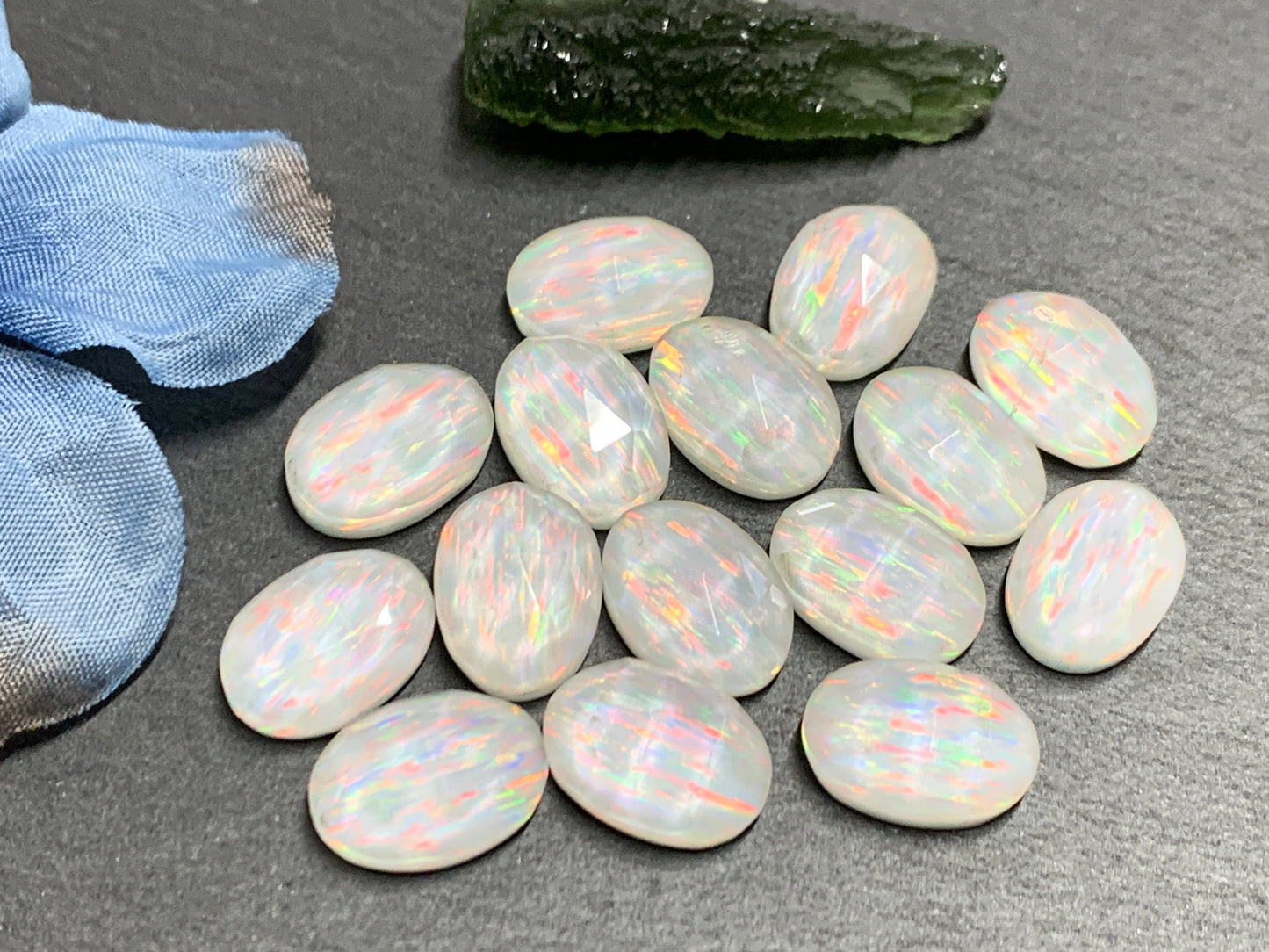 Faceted Aurora Opal oval 10x14mm cabochons - Doublet cabochons