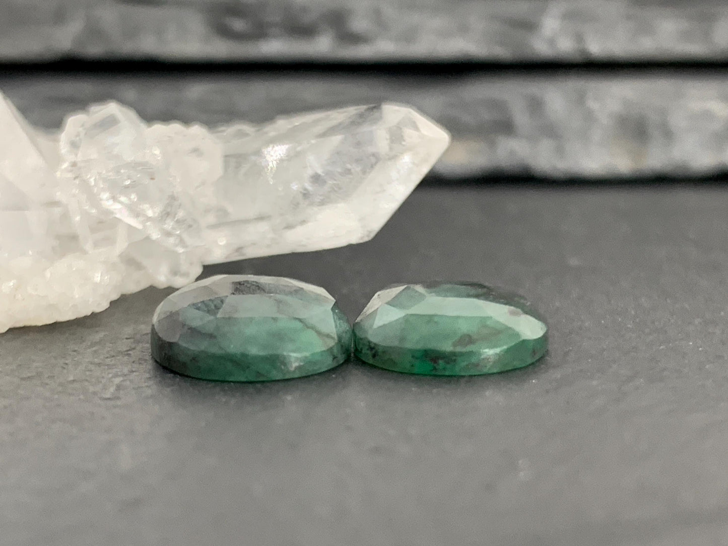Faceted Emerald Pair 10x14x3mm cabochon