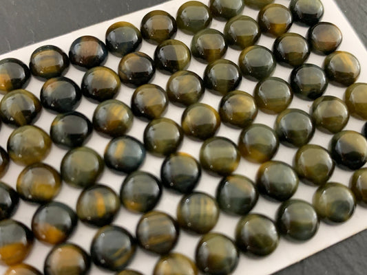 Yellow Blue Tiger Eye round 6mm cabochon - Calibrated cabochons