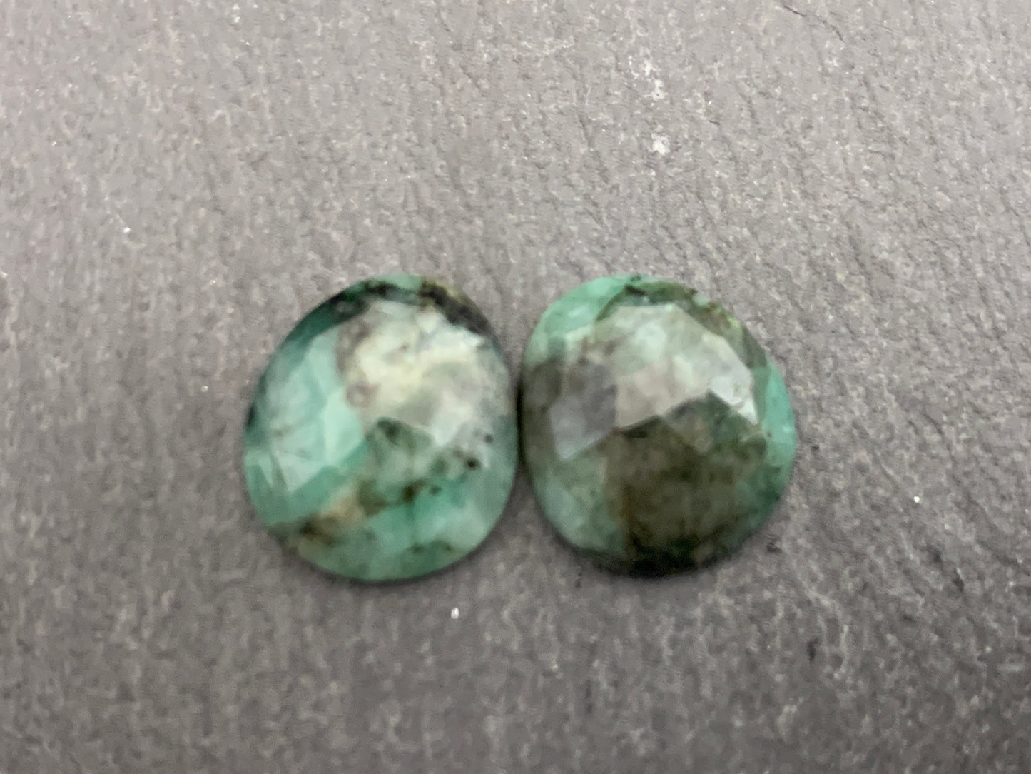 Faceted Emerald pair 13-18mm long cabochon