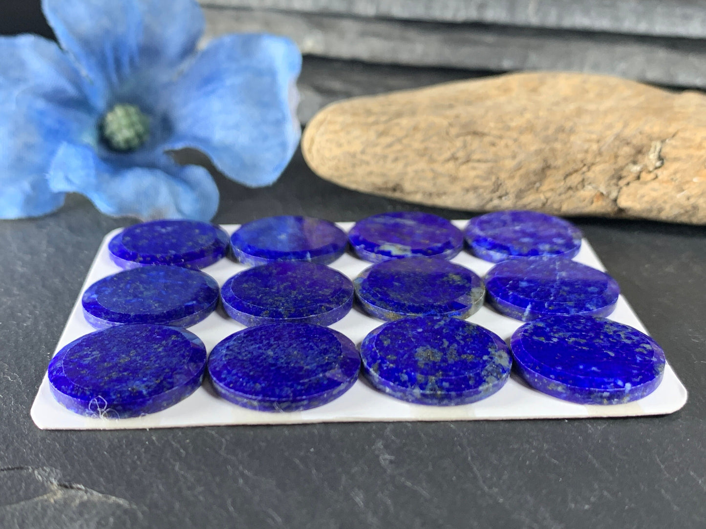 Flat Lapis Lazuli round 18mm Cabochon with Faceted Edge