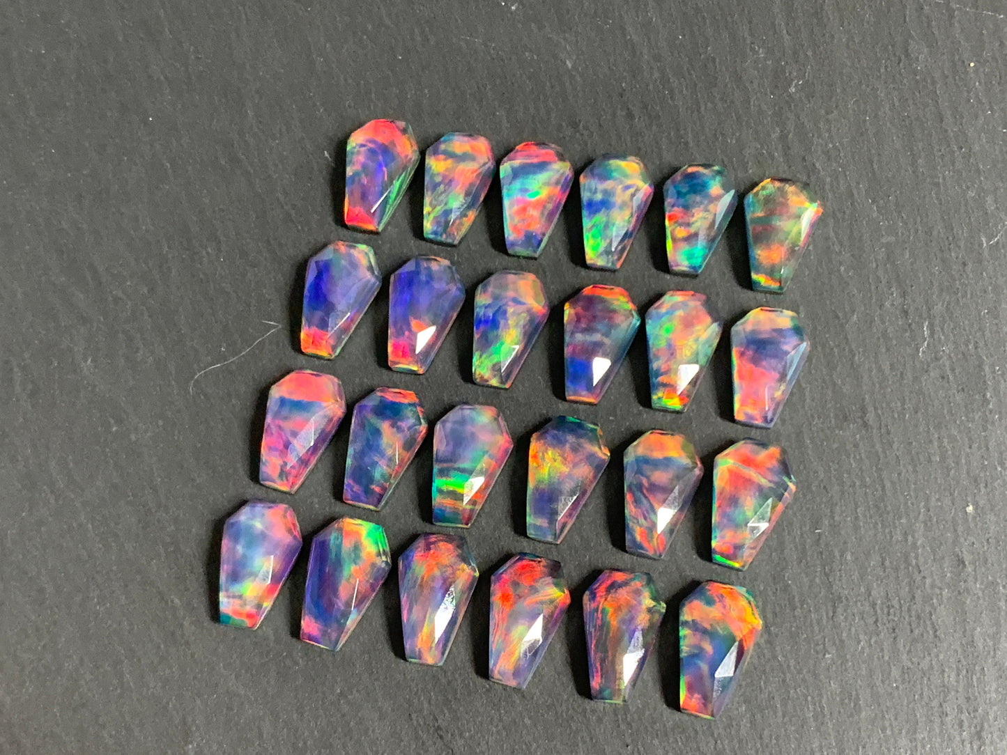 Faceted Aurora Opal coffin 10x16mm cabochon - Doublet cabochons