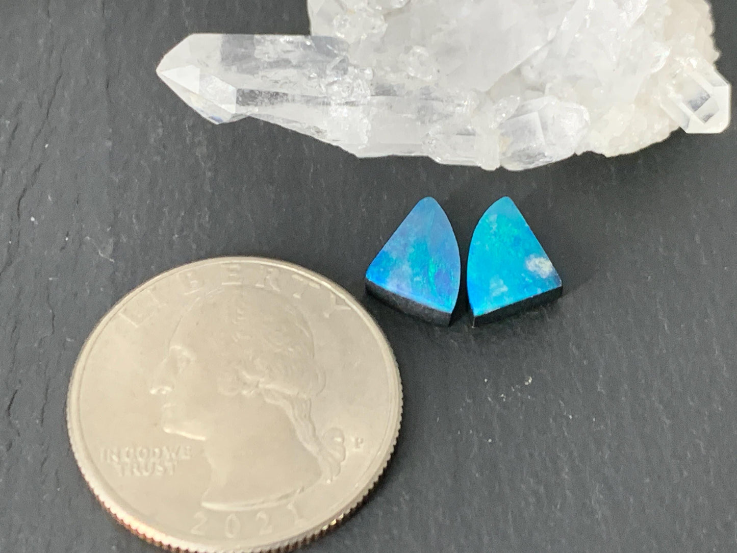 Australian Opal doublet 7x9x3mm pair of cabochons