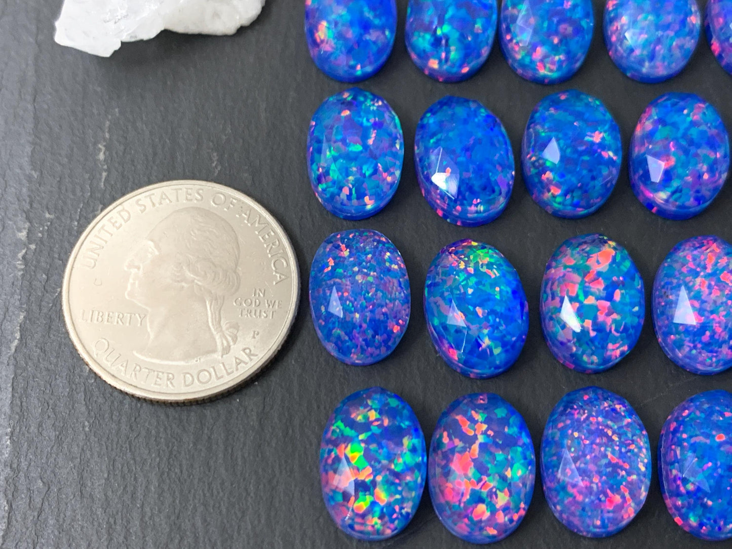 Faceted Aurora Opal oval 10x14mm cabochons - Doublet cabochons