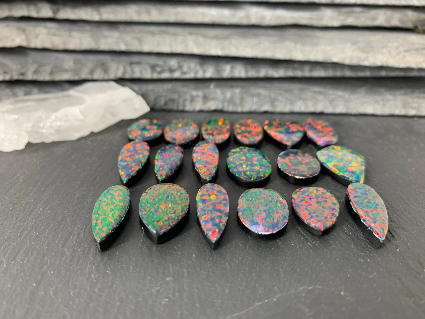 Aurora Opal 16-20mm long oval, pear cabochon - select your cabochon - Doublet cabochons