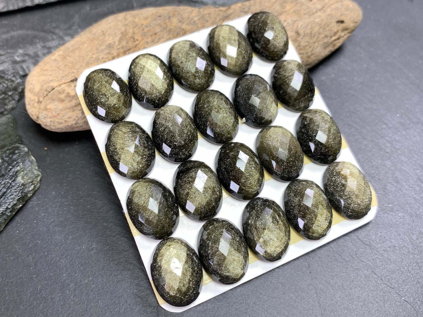 Faceted Gold Obsidian oval 12x16mm cabochon