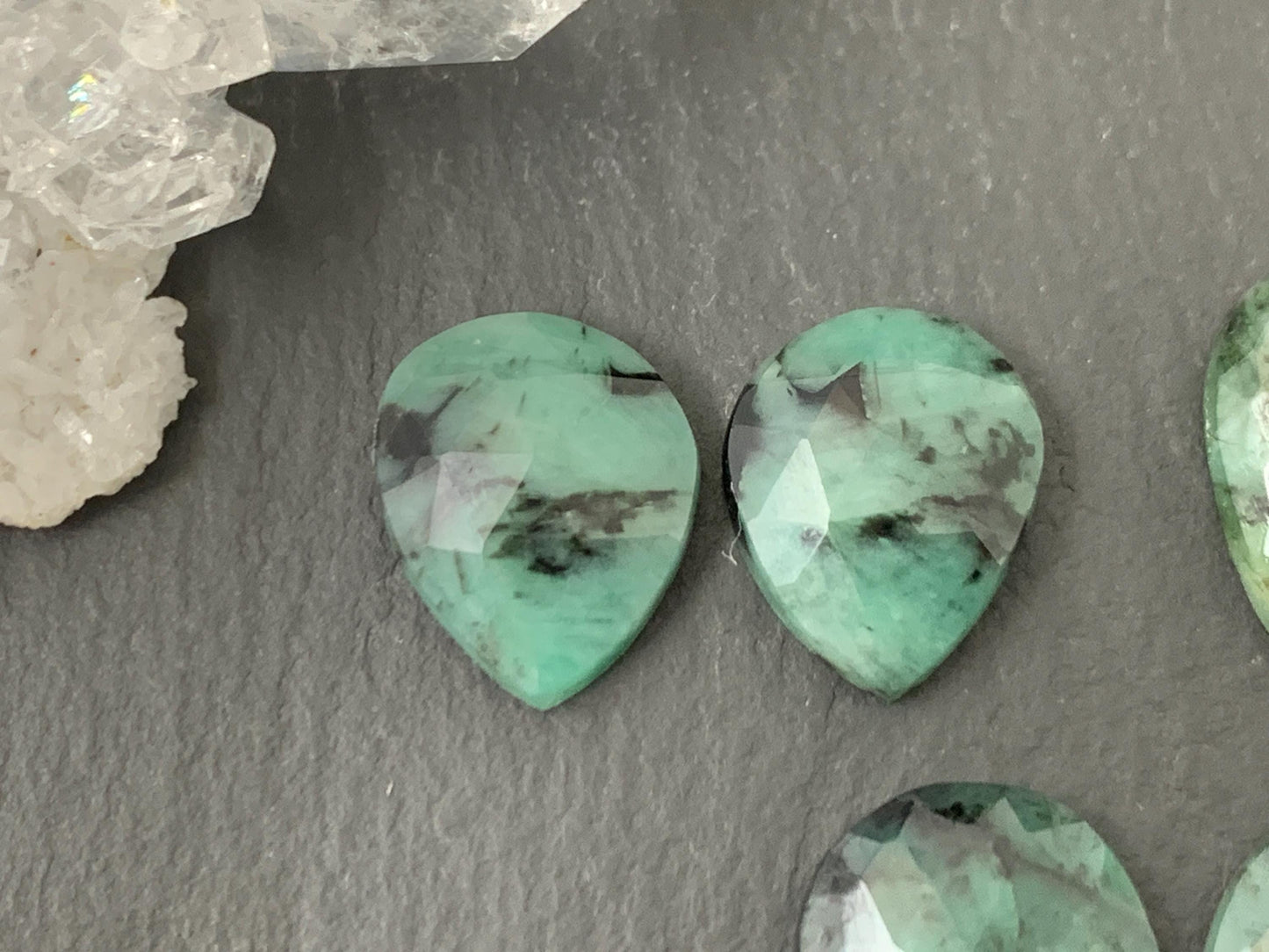 Faceted Emerald Pair 13-15mm long cabochons- Select your pair | W222-3