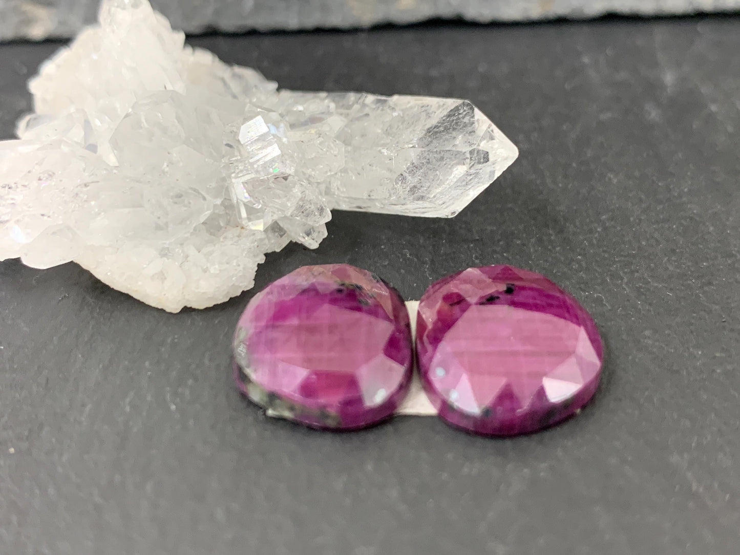 Faceted Ruby pair 12x16x4mm cabochon