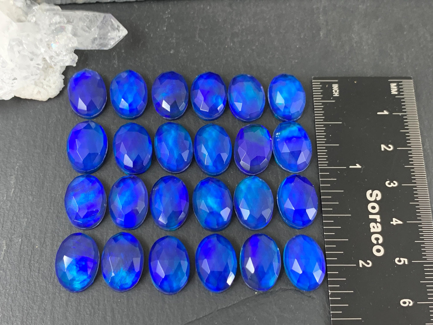 Faceted Aurora Opal oval 10x14mm cabochons - Doublet cabochons