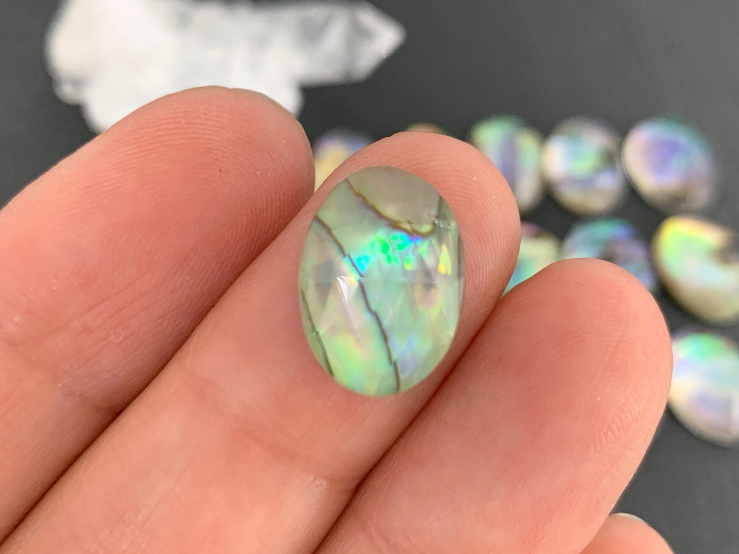 Faceted Abalone oval 10x14mm doublet cabochon