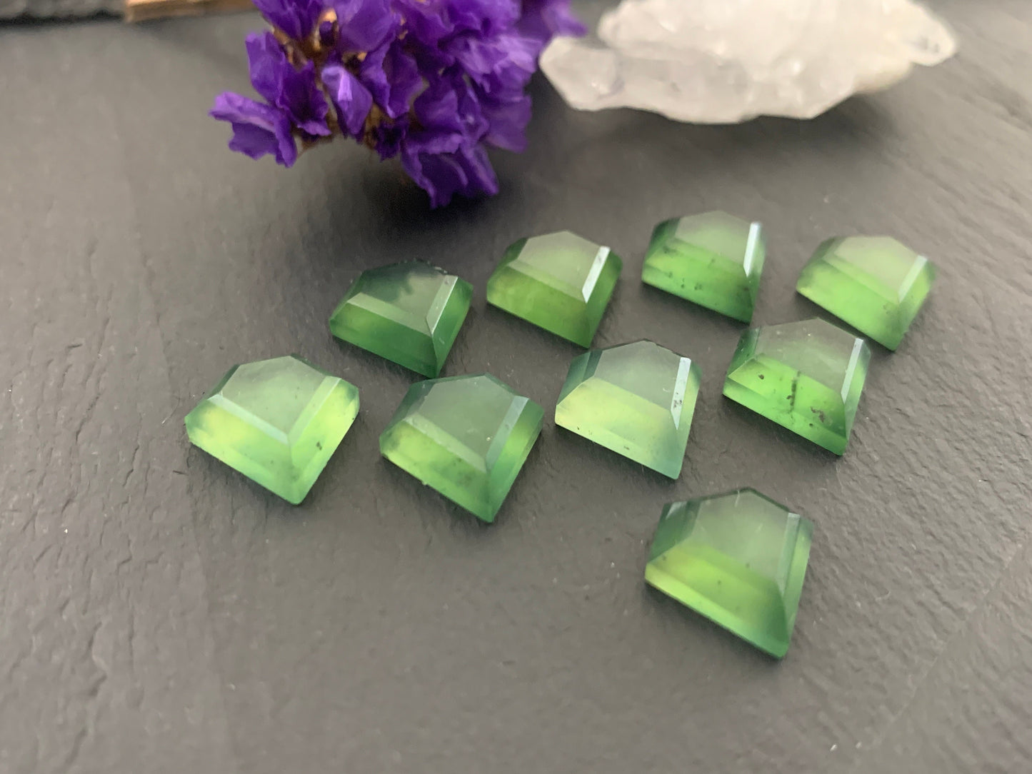 Faceted Serpentine diamond 12x12mm cabochon