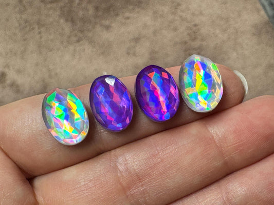 Faceted Purple & Silver Mystic Quartz oval 10x14mm cabochons - Doublet cabochons