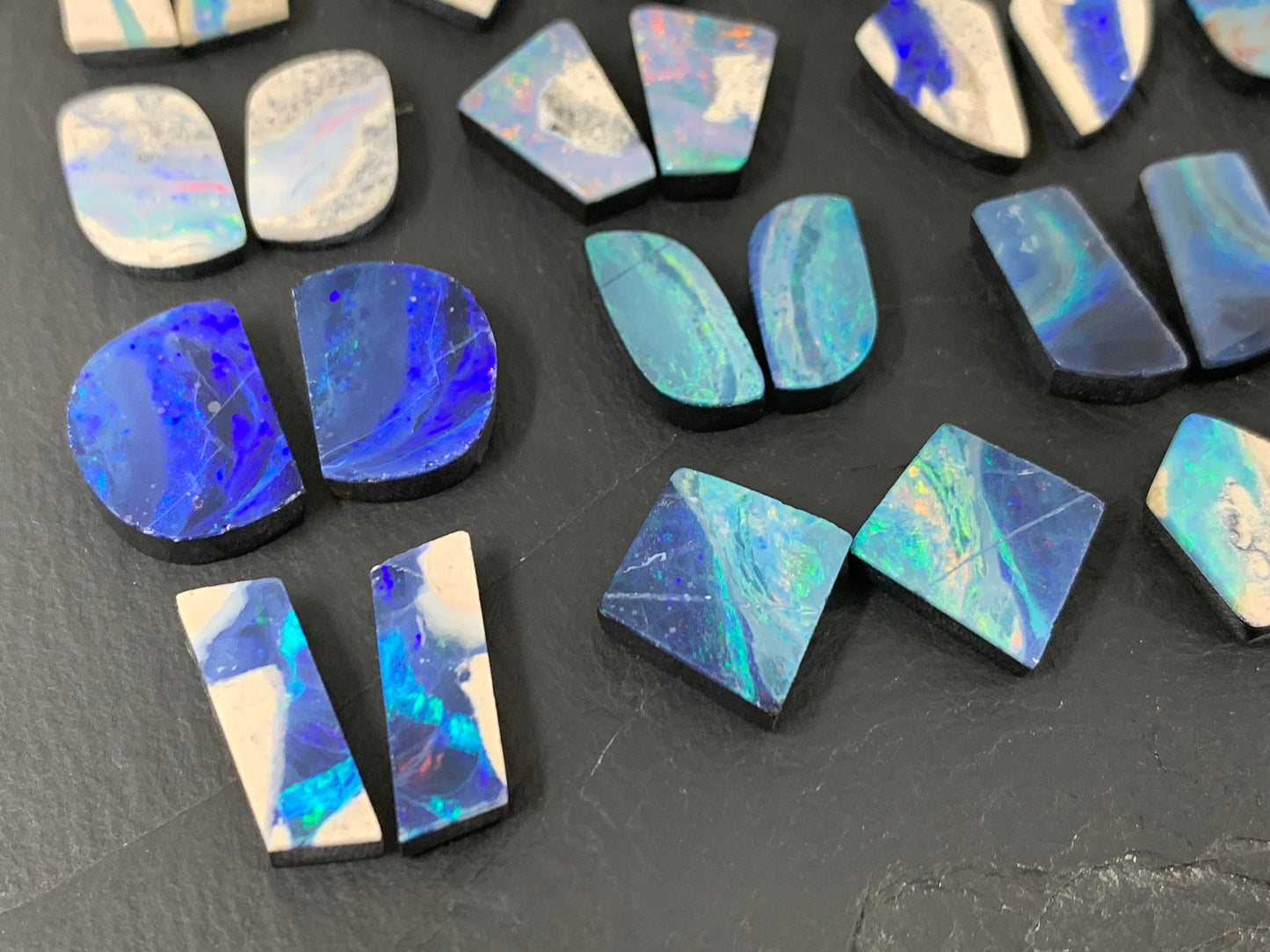 Australian Opal doublet pair 13-16mm long cabochon