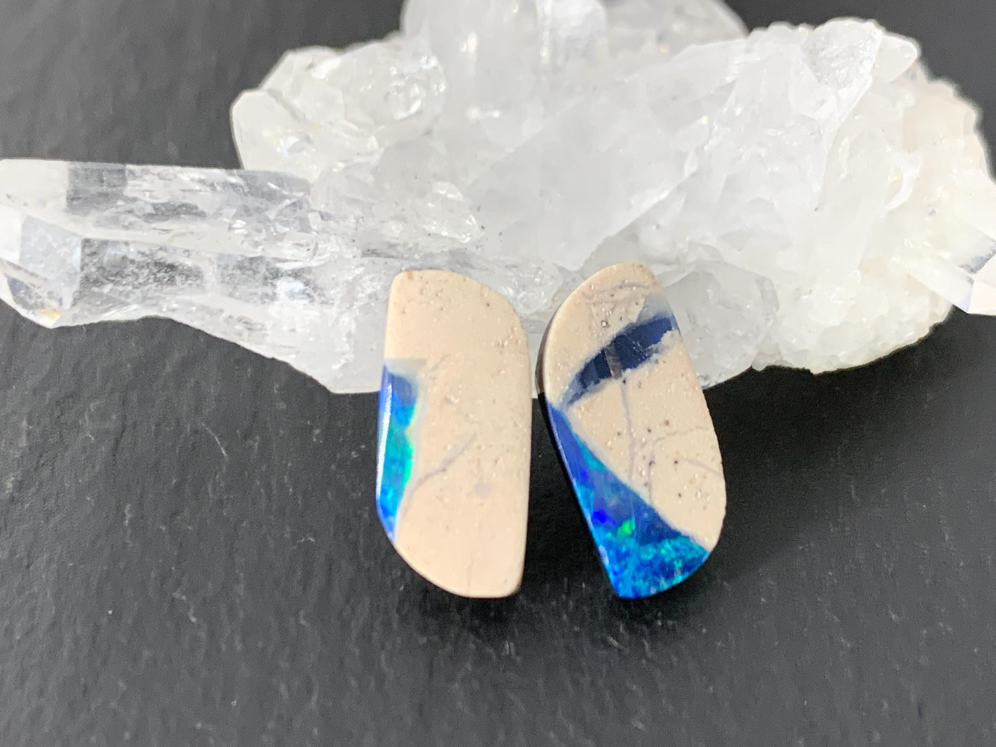 Australian Opal doublet 6x12x3mm pair of cabochons