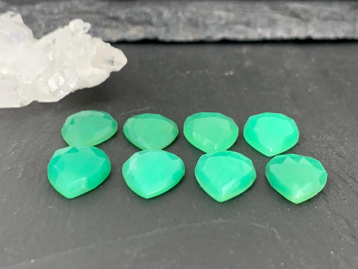 Faceted Chrysoprase Cabochon - 10x14mm Pear Shaped Gemstone for Jewelry Making
