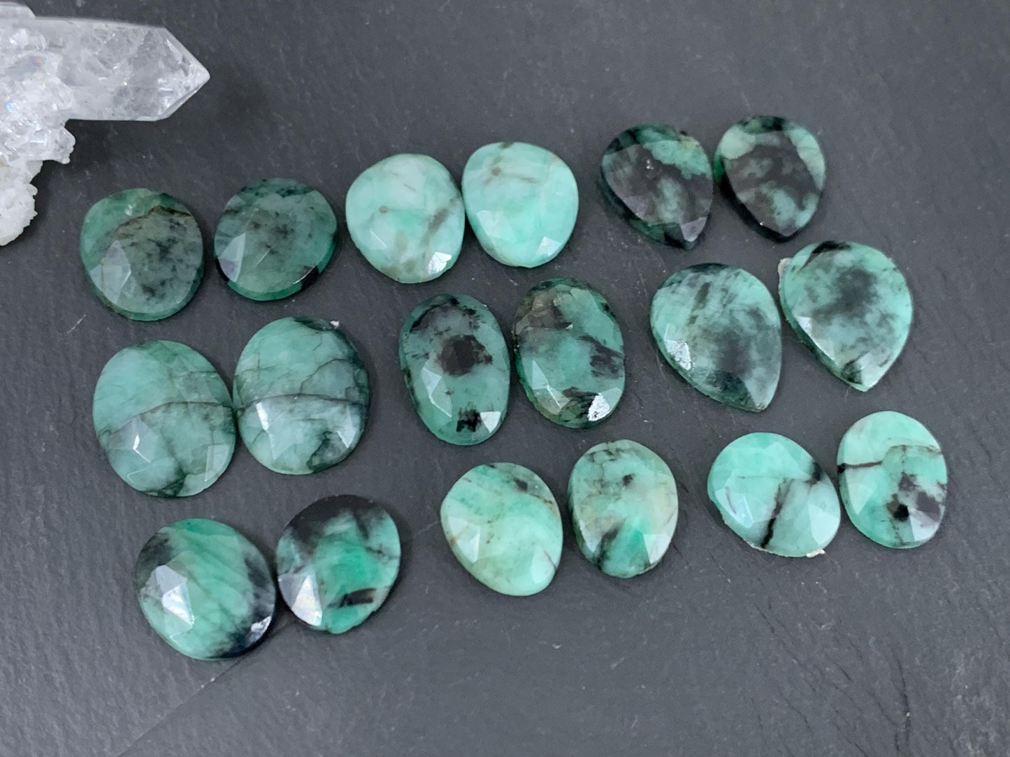 Faceted Emerald Pair 13-17mm long cabochon/ Select your pair