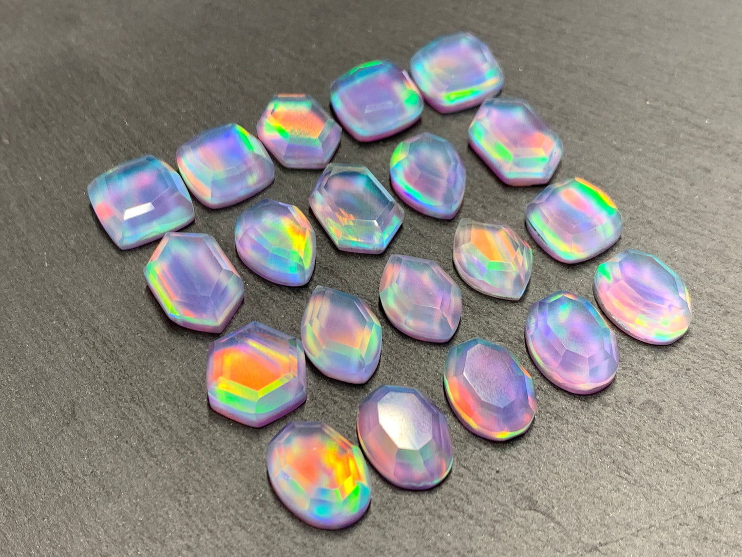 Faceted Aurora Opal 12-16mm long cabochon - Doublet cabochons