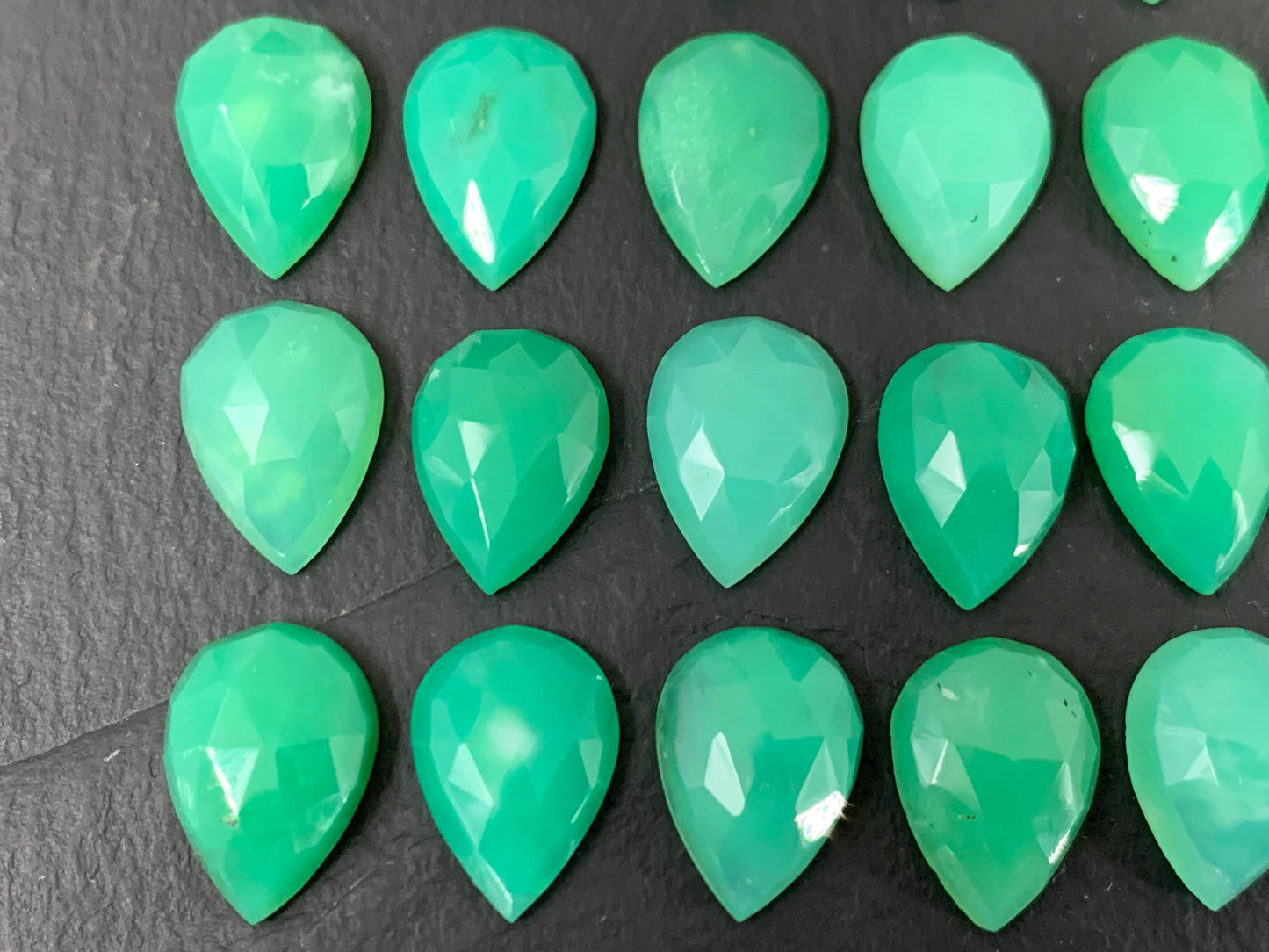 Faceted Chrysoprase pear 10x14mm cabochon